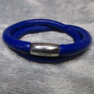 Endless Double Blue Sapphire Leather Bracelet Silver Clasp 7.5 inch NEW A65